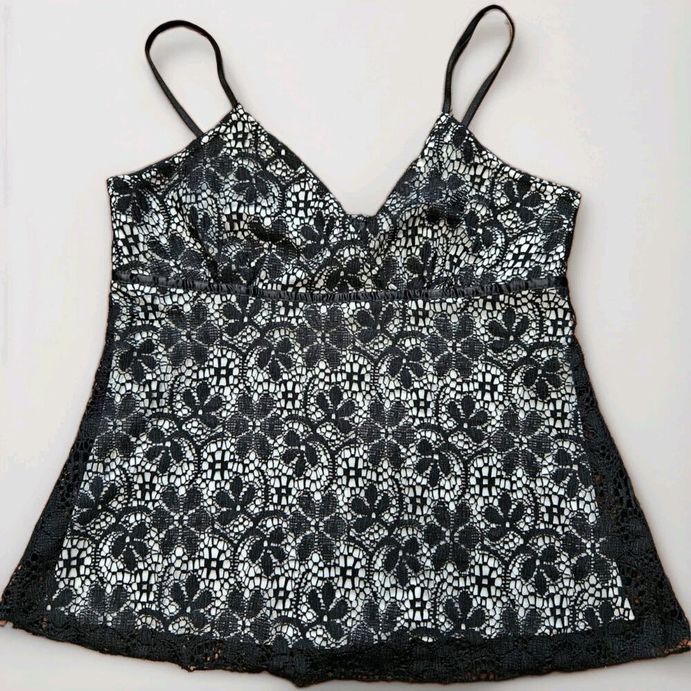 Y2K Black Lace Floral Cami sz Large Fairy Whimsigoth - Picture 1 of 6